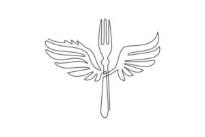 forchetta da cibo con disegno a una linea singola con ali icona simbolo logo piatto volare. forchetta da cucina sagoma alata. tema del ristorante di affari alimentari. illustrazione vettoriale grafica moderna con disegno a linea continua