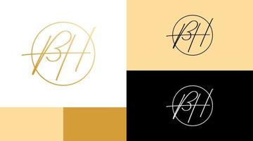 concetto di design del logo di bellezza della moda del monogramma dorato bh vettore