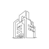 singolo una linea di disegno città logo concetto astratto per azienda e affari. ispirazione per il design del logo dell'edificio della città, simbolo dell'appartamento. illustrazione vettoriale grafica moderna con disegno a linea continua