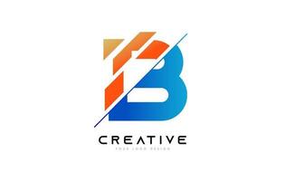 icona del logo lettera b affettata con colori blu e arancioni e fette tagliate vettore