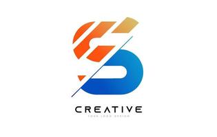 design dell'icona del logo della lettera s affettata con colori blu e arancio e fette tagliate vettore