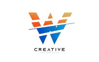 lettera a fette w logo icona design con colori blu e arancioni e fette tagliate vettore