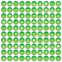 100 icone delle vacanze estive hanno impostato il cerchio verde vettore