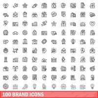 100 icone di marca impostate, stile contorno vettore