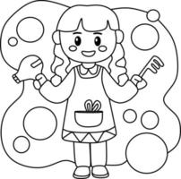 pagina da colorare per bambini professione cartone animato parrucchiere vettore