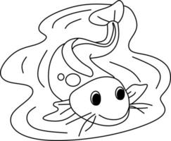 pagina da colorare alfabeti animale cartone animato pesce gatto vettore