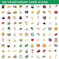 100 set di icone di caffè vegetariano, stile cartone animato vettore