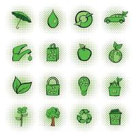 set di icone verdi di fumetti ecologici vettore