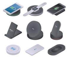set di icone per caricabatterie wireless, stile isometrico vettore