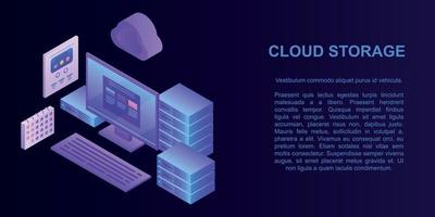 banner del concetto di archiviazione cloud, stile isometrico vettore