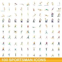 100 icone sportive impostate, stile cartone animato vettore