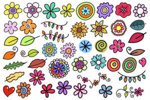 elementi e foglie di margherita floreale di doodle vettore