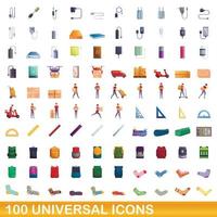 100 icone universali impostate, stile cartone animato vettore