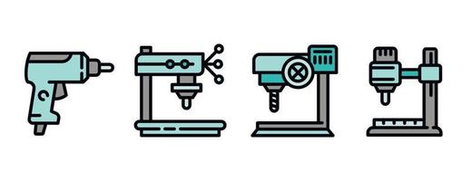 set di icone della macchina di perforazione, stile del contorno vettore