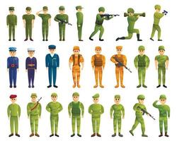 set di icone del soldato, stile cartone animato vettore