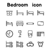 biancheria da letto icona stile linea sottile isolato su sfondo bianco, camera da letto e letto e accessori e simboli per dormire vettore