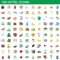 100 set di icone dell'hotel, stile cartone animato vettore