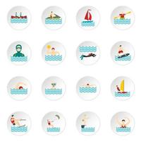 icone piatte impostate per gli sport acquatici vettore