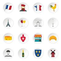 Francia viaggi imposta icone piatte vettore
