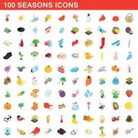 100 icone di stagioni impostate, stile 3d isometrico vettore
