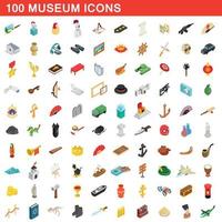 100 icone del museo impostate, stile 3d isometrico vettore