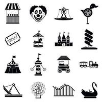 set di icone semplici nere del parco divertimenti vettore