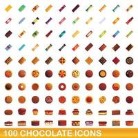 100 set di icone di cioccolato, stile cartone animato vettore