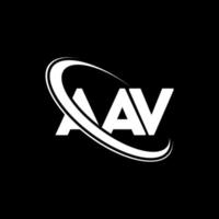 logo aav. lettera av. design del logo della lettera aav. iniziali del logo aav collegate al cerchio e al logo del monogramma maiuscolo. tipografia aav per il marchio tecnologico, commerciale e immobiliare. vettore