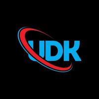 logo udk. lettera udk. design del logo della lettera udk. iniziali udk logo collegate a cerchio e logo monogramma maiuscolo. tipografia udk per il marchio tecnologico, commerciale e immobiliare. vettore