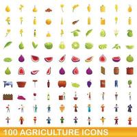 100 icone di agricoltura impostate, stile cartone animato vettore