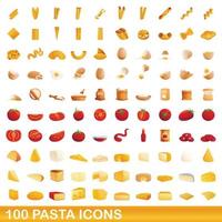 100 icone di pasta impostate, stile cartone animato vettore