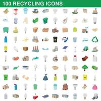 100 set di riciclaggio, stile cartone animato vettore