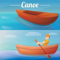 set di banner per canoa, stile cartone animato vettore
