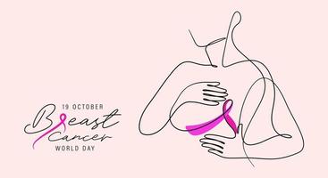 un disegno a tratteggio della donna autocontrollo cancro al seno e nastro di sensibilizzazione vettore