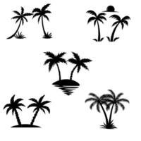 impostare palme nere isolate su uno sfondo bianco. progettazione di palme per poster, banner e materiale pubblicitario. vettore