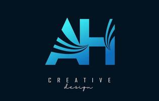 lettere blu creative logo ah ah con linee guida e concept design stradale. lettere con disegno geometrico. vettore