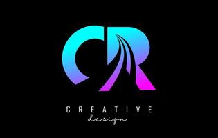 logo creativo lettere nere cr cr con linee guida e concept design stradale. lettere con disegno geometrico. vettore