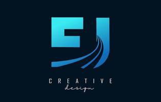 lettere blu creative ej ej logo con linee guida e concept design stradale. lettere con disegno geometrico. vettore