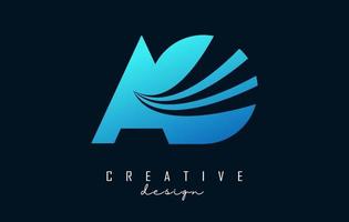 lettere blu creative logo ao ao con linee guida e concept design stradale. lettere con disegno geometrico. vettore