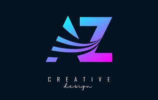 lettere colorate creative logo az az con linee guida e concept design stradale. lettere con disegno geometrico. vettore