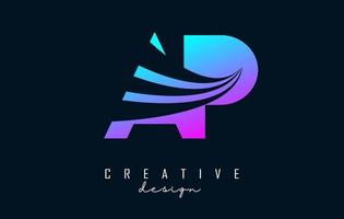 lettere colorate creative ap logo ap con linee guida e concept design stradale. lettere con disegno geometrico. vettore