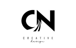 lettere nere creative cn cn logo con linee guida e concept design stradale. lettere con disegno geometrico. vettore