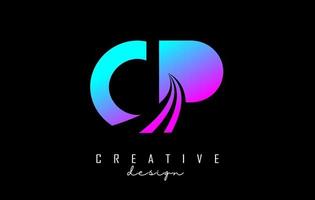 lettere colorate creative cp cp logo con linee guida e concept design stradale. lettere con disegno geometrico. vettore