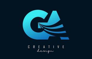 logo creativo di lettere blu ga ga con linee guida e concept design stradale. lettere con disegno geometrico. vettore