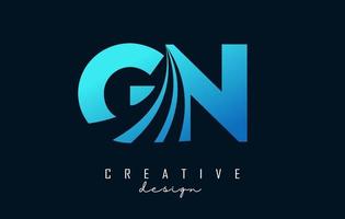 lettere blu creative logo gn gn con linee guida e concept design stradale. lettere con disegno geometrico. vettore