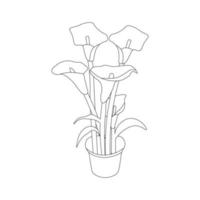 vaso di fiori di fiore da colorare elemento pagina con illustrazione grafica vettore
