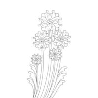 illustrazione del disegno a tratteggio della pagina di coloritura del fiore naturale per l'arte dei bambini vettore