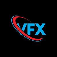 logo vfx. lettera vfx. design del logo della lettera vfx. iniziali logo vfx collegate con cerchio e logo monogramma maiuscolo. tipografia vfx per il marchio tecnologico, aziendale e immobiliare. vettore