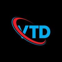 logo vd. lettera vt. design del logo della lettera vtd. iniziali vtd logo collegate con cerchio e logo monogramma maiuscolo. tipografia vtd per il marchio tecnologico, commerciale e immobiliare. vettore