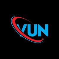 vun logo. vun lettera. design del logo della lettera vun. iniziali vun logo collegate a cerchio e logo monogramma maiuscolo. tipografia vun per marchio tecnologico, commerciale e immobiliare. vettore